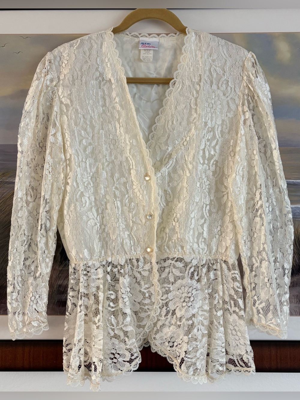 NWT Vintage 80s Avon Fashions Cream Lace Peplum Top Blouse Jacket Coquette